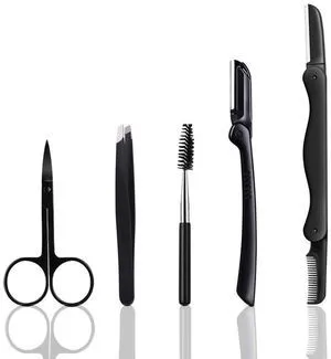 5-in-1 Professional Eyebrow Grooming Kit with Razors, Trimmer, Brush, Scissors, and Slant Tweezers for Women and Men 5-in-1 Professional Eyebrow Grooming Kit with Razors, Trimmer, Brush, Scissors, and Slant Tweezers for Women and Men