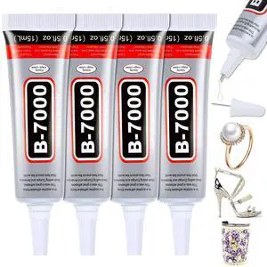 B7000 Clear Glue 4-Pack 15mL Strong Adhesive with Precision Tip for Rhinestones Jewelry Bead Gem Making, Quick Dry Bedazzling for Clothes Fabric Shoes DIY Crafts Nail Art B7000 Clear Glue 4-Pack 15mL Strong Adhesive with Precision Tip for Rhinestones Jewelry Bead Gem Making, Quick Dry Bedazzling for Clothes Fabric Shoes DIY Crafts Nail Art