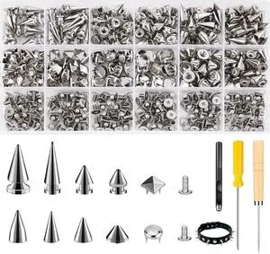 Craluur 455 Piece Studs and Spikes Kit for Clothing, Punk Metal Craluur 455 Piece Studs and Spikes Kit for Clothing, Punk Metal