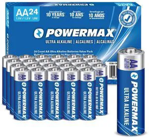 Powermax 24-Count AA Batteries, Ultra Long Lasting Alkaline, 10-Year Shelf Life, Reclosable Packaging Powermax 24-Count AA Batteries, Ultra Long Lasting Alkaline, 10-Year Shelf Life, Reclosable Packaging