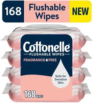 Cottonelle Fragrance Free Flushable Wet Wipes, 4 Flip-Top Packs Cottonelle Fragrance Free Flushable Wet Wipes, 4 Flip-Top Packs