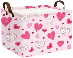 Large Valentine's Day Heart-Shaped Storage Bin Collapsible Organizer for Gifts Room Decor Pink Bottom Lines White Love Large Valentine's Day Heart-Shaped Storage Bin Collapsible Organizer for Gifts Room Decor Pink Bottom Lines White Love
