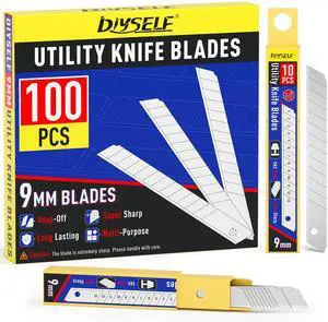 DIYSELF 100 Pack 9mm 60 Box Cutter Utility Knife Blades Refills DIYSELF 100 Pack 9mm 60 Box Cutter Utility Knife Blades Refills