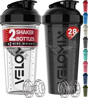 VELOMIX 2 Pack 28oz Protein Shaker Bottle, Black/Transparent VELOMIX 2 Pack 28oz Protein Shaker Bottle, Black/Transparent
