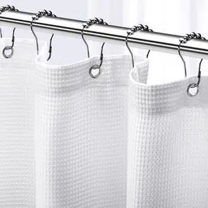 NEATERIZE White Waffle Shower Curtain 72x72 Inches Hotel Style Fabric NEATERIZE White Waffle Shower Curtain 72x72 Inches Hotel Style Fabric