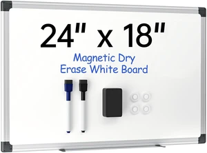 VUSIGN 24" x 18" Magnetic Whiteboard with Silver Frame, Dry Erase Board for Office Home School - Includes 1 Eraser, 2 Multicolor Markers & 4 Magnets VUSIGN 24" x 18" Magnetic Whiteboard with Silver Frame, Dry Erase Board for Office Home School - Includes 1 Eraser, 2 Multicolor Markers & 4 Magnets