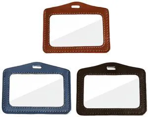 3 Pcs Leather ID Badge Holder with Dual-Side Clear Window, Waterproof Horizontal Name Badge Holder for Women and Men, Offices, Staff, Students, Employees 3 Pcs Leather ID Badge Holder with Dual-Side Clear Window, Waterproof Horizontal Name Badge Holder for Women and Men, Offices, Staff, Students, Employees