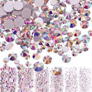 Bememo 3456Pcs AB Crystal Rhinestones Flat Back Mixed Size Iridescent Bememo 3456Pcs AB Crystal Rhinestones Flat Back Mixed Size Iridescent