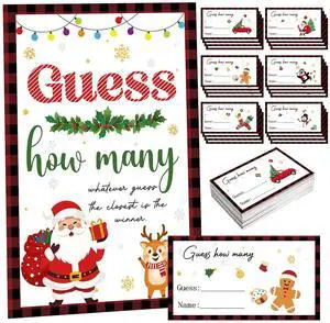 COCHIE Christmas Guess How Many Game for Family Adults Office Large Groups Party, Winter Classroom Activities with Guesses Cards - 60 Players COCHIE Christmas Guess How Many Game for Family Adults Office Large Groups Party, Winter Classroom Activities with Guesses Cards - 60 Players