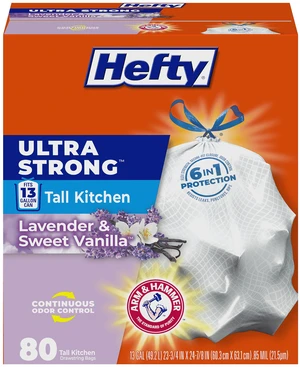 Hefty Ultra Strong 13Gal Kitchen Trash Bags, White, Lavender Vanilla, 80 Count Hefty Ultra Strong 13Gal Kitchen Trash Bags, White, Lavender Vanilla, 80 Count