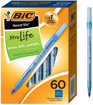 BIC Round Stic Xtra Life Ballpoint Pen, 1.0mm Medium Point, Blue, 60-Count BIC Round Stic Xtra Life Ballpoint Pen, 1.0mm Medium Point, Blue, 60-Count