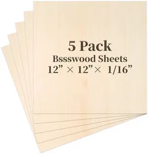 12x12x1/16in, 5 Pcs, Balsa Wood, Plywood Sheet, Unfinished Basswood Blanks 12x12x1/16in, 5 Pcs, Balsa Wood, Plywood Sheet, Unfinished Basswood Blanks