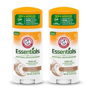 ARM & HAMMER Essentials Deodorant, Coconut Geranium, 2.5 oz (Pack of 2), Natural Deodorizers, Aluminum-Free, Paraben-Free, Phthalate-Free ARM & HAMMER Essentials Deodorant, Coconut Geranium, 2.5 oz (Pack of 2), Natural Deodorizers, Aluminum-Free, Paraben-Free, Phthalate-Free