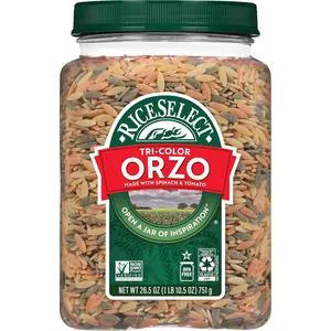 RiceSelect Tri-Color Orzo Rice-Shaped Pasta, Spinach and Tomato Flavored RiceSelect Tri-Color Orzo Rice-Shaped Pasta, Spinach and Tomato Flavored