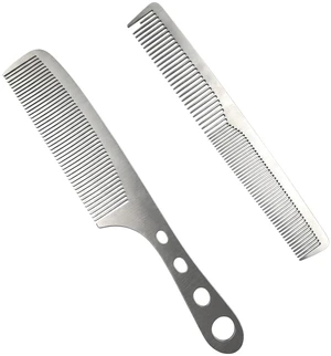 2 Pcs Stainless Steel Fine Tooth Comb Set, Anti-Static Heat Resistant Cutting & Styling Hair Combs with Hollow Out Handle, Professional Barber Comb for Men & Women 2 Pcs Stainless Steel Fine Tooth Comb Set, Anti-Static Heat Resistant Cutting & Styling Hair Combs with Hollow Out Handle, Professional Barber Comb for Men & Women