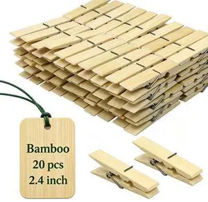 Natural Bamboo Clothespins 20-Pack, 2.4 Inch Heavy Duty Rust Resistant Wooden Clothes Pins with Spring for Laundry, Crafts, Kitchen & Home Organization Natural Bamboo Clothespins 20-Pack, 2.4 Inch Heavy Duty Rust Resistant Wooden Clothes Pins with Spring for Laundry, Crafts, Kitchen & Home Organization