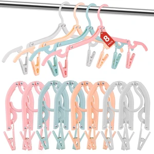8 Pack Foldable Travel Hangers with 16 Clips - Space Saving Portable Collapsible Hooks for Cruise, RV, Hotel (Assorted Colors) 8 Pack Foldable Travel Hangers with 16 Clips - Space Saving Portable Collapsible Hooks for Cruise, RV, Hotel (Assorted Colors)