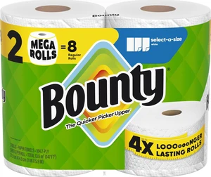Bounty Select-A-Size Paper Towels 2 Mega Rolls (Equals 8 Regular Rolls) White Bounty Select-A-Size Paper Towels 2 Mega Rolls (Equals 8 Regular Rolls) White