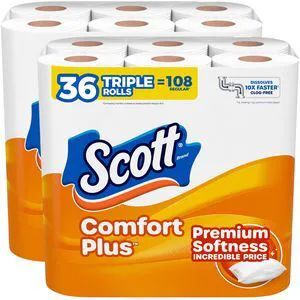 Scott ComfortPlus Toilet Paper 36 Triple Rolls 231 Sheets per Roll Scott ComfortPlus Toilet Paper 36 Triple Rolls 231 Sheets per Roll