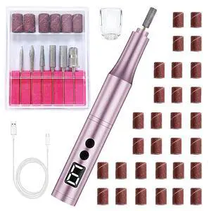 Professional Cordless Nail Drill Kit with 5 Metal Bits, 30 Sanding Bands & Dust Cover for Gel Acrylic Nails, Manicure Pedicure, Callus Removal, Salon Home Use - Pink Professional Cordless Nail Drill Kit with 5 Metal Bits, 30 Sanding Bands & Dust Cover for Gel Acrylic Nails, Manicure Pedicure, Callus Removal, Salon Home Use - Pink