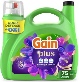 Gain Plus Liquid Laundry Detergent With Oxi, Moonlight Breeze Scent, 99 fl oz, 75 Loads Gain Plus Liquid Laundry Detergent With Oxi, Moonlight Breeze Scent, 99 fl oz, 75 Loads