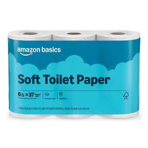 Amazon Basics 2-Ply Soft Toilet Paper, 6 Rolls, 350 Sheets per Roll, Septic Safe, Equivalent to 37 Regular Rolls Amazon Basics 2-Ply Soft Toilet Paper, 6 Rolls, 350 Sheets per Roll, Septic Safe, Equivalent to 37 Regular Rolls