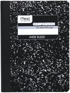 Mead Composition Notebook, Wide Ruled Paper, 7.5"x9.75", 100 Sheets, Black Marble, Model 09910 Mead Composition Notebook, Wide Ruled Paper, 7.5"x9.75", 100 Sheets, Black Marble, Model 09910