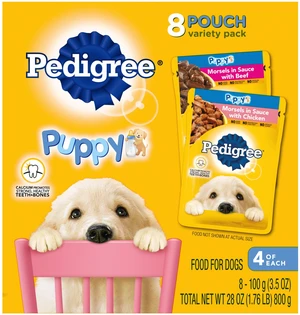 Pedigree Puppy Soft Wet Dog Food Variety Pack, 3.5 oz Pouches, 8 Count Pedigree Puppy Soft Wet Dog Food Variety Pack, 3.5 oz Pouches, 8 Count