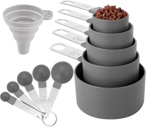 Huygens 10-Piece Stackable Stainless Steel Handle Measuring Cups and Spoons Set for Dry and Liquid Ingredients (Gray) Huygens 10-Piece Stackable Stainless Steel Handle Measuring Cups and Spoons Set for Dry and Liquid Ingredients (Gray)