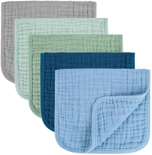 MIGIOL 100% Cotton Muslin Baby Burp Cloths 10x20 Inches Blue & Green 5-Pack MIGIOL 100% Cotton Muslin Baby Burp Cloths 10x20 Inches Blue & Green 5-Pack
