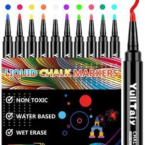 Liquid Chalk Markers, 1mm Fine Points, 10 Colors, for Acrylic Calendar Planning Board, Dry Erase Board, Whiteboard, Glass, Mirror, Easy Wet Erase Liquid Chalk Markers, 1mm Fine Points, 10 Colors, for Acrylic Calendar Planning Board, Dry Erase Board, Whiteboard, Glass, Mirror, Easy Wet Erase