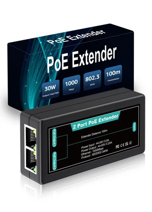 NICGIGA 1-in-2-out Gigabit PoE Extender, 2-Port PoE Repeater 100m (328ft), IEEE 802.3af/at Power over Ethernet Splitter for 2 PoE Devices NICGIGA 1-in-2-out Gigabit PoE Extender, 2-Port PoE Repeater 100m (328ft), IEEE 802.3af/at Power over Ethernet Splitter for 2 PoE Devices