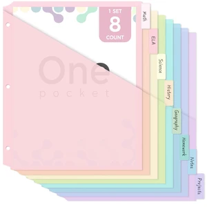SKYDUE 8-Tab Durable Plastic Binder Dividers with Pockets, Pastel, Single Pocket File Organizers with Matching Label Stickers SKYDUE 8-Tab Durable Plastic Binder Dividers with Pockets, Pastel, Single Pocket File Organizers with Matching Label Stickers