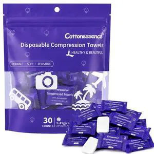 Cottonessence Premium Compressed Towels, 9.4" x 11.8", 30 Count (Pack of 1), Individually Wrapped Cotton Wipes Tablets for Travel, Camping, Hiking, Outdoor, Beauty Salon Cottonessence Premium Compressed Towels, 9.4" x 11.8", 30 Count (Pack of 1), Individually Wrapped Cotton Wipes Tablets for Travel, Camping, Hiking, Outdoor, Beauty Salon