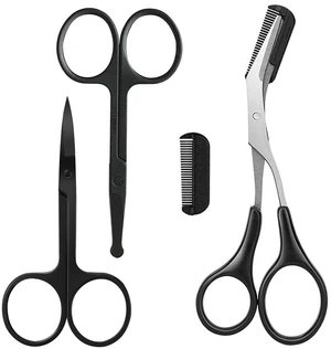 KAJUDA 3PCS Black Eyebrow Scissors with Comb, Facial Hair Grooming Scissors for Men and Women - Eyebrow Trimmer for Nose Hair, Mustache, Beard, Eyelash KAJUDA 3PCS Black Eyebrow Scissors with Comb, Facial Hair Grooming Scissors for Men and Women - Eyebrow Trimmer for Nose Hair, Mustache, Beard, Eyelash