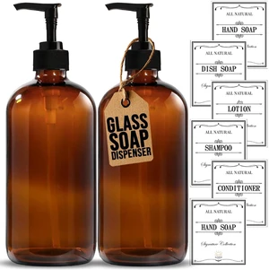 Sunrise Premium Amber Glass Soap Dispenser with Pump, 2 Pack Sunrise Premium Amber Glass Soap Dispenser with Pump, 2 Pack