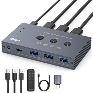 THXCDBID USB 3.2 Switch 3-Computer Sharing 3xUSB-A & 1xUSB-C 10Gbps Selector with 3 USB-A Input Cables and IR Remote THXCDBID USB 3.2 Switch 3-Computer Sharing 3xUSB-A & 1xUSB-C 10Gbps Selector with 3 USB-A Input Cables and IR Remote