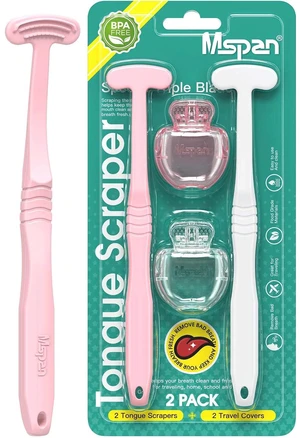 Mspan Tongue Scraper Cleaner Brush 2 Pack, Pink White, with Plastic Travel Case Cover, Clean Oral Bad Breath for Adults and Kids Mspan Tongue Scraper Cleaner Brush 2 Pack, Pink White, with Plastic Travel Case Cover, Clean Oral Bad Breath for Adults and Kids