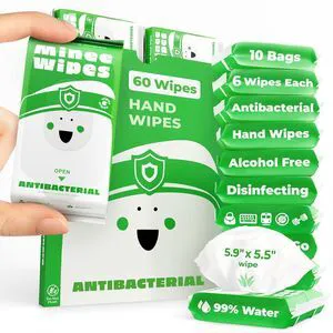 Impossibly Compact Travel Antibacterial Hand Wipes - 99% Water and Aloe, Safe for Sensitive Skin, 10 Pack (60 Wipes) - Travel Essentials for Adults & Kids Impossibly Compact Travel Antibacterial Hand Wipes - 99% Water and Aloe, Safe for Sensitive Skin, 10 Pack (60 Wipes) - Travel Essentials for Adults & Kids