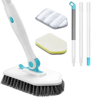 Nacena 3-in-1 Shower Scrubber with Long Handle, 3 Detachable Cleaning Heads, Adjustable Handle, for Bathroom Kitchen Toilet Wall Sink, Blue White Nacena 3-in-1 Shower Scrubber with Long Handle, 3 Detachable Cleaning Heads, Adjustable Handle, for Bathroom Kitchen Toilet Wall Sink, Blue White