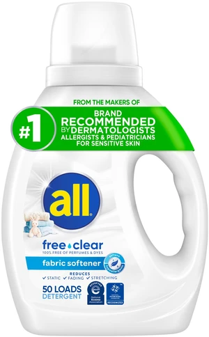 All Free Clear Liquid Fabric Softener for Sensitive Skin, 34fl oz, 50Loads All Free Clear Liquid Fabric Softener for Sensitive Skin, 34fl oz, 50Loads