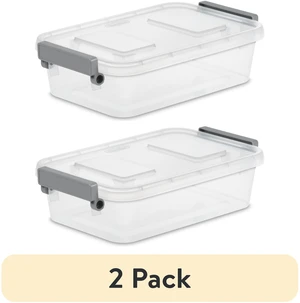 Sterilite Modular 2.7 Quart Small Latching Storage Bin with Write-on ID Latches, Clear Plastic, Gray (2 Pack) Sterilite Modular 2.7 Quart Small Latching Storage Bin with Write-on ID Latches, Clear Plastic, Gray (2 Pack)