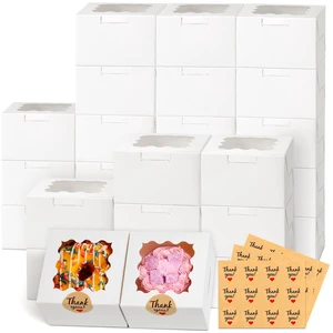 26pcs White Cookie Boxes with Window, 4x4x2.5 Inch, 36pcs Stickers 26pcs White Cookie Boxes with Window, 4x4x2.5 Inch, 36pcs Stickers