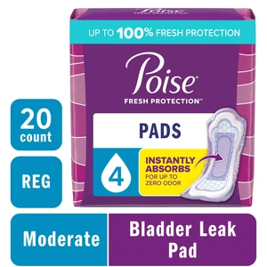 Poise 4 Drop Moderate Absorbency Incontinence Pads for Women, Regular Length, 20 Count Poise 4 Drop Moderate Absorbency Incontinence Pads for Women, Regular Length, 20 Count