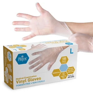 MED PRIDE Medical Vinyl Examination Gloves, Large, 100-Count, Latex & Rubber Free, Ultra-Strong, Clear, Disposable, Powder-Free, for Healthcare and Food Handling MED PRIDE Medical Vinyl Examination Gloves, Large, 100-Count, Latex & Rubber Free, Ultra-Strong, Clear, Disposable, Powder-Free, for Healthcare and Food Handling