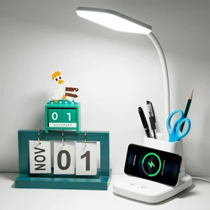Upgraded 10W Wireless Charging LED Desk Lamp with Pen Holder, White | CRI 95, 800LM, Stepless Dimming, 3 Modes, 360°Flexible Arm, Touch, Study Table Lamp for Home Office, Dorm Room, with Adapter Upgraded 10W Wireless Charging LED Desk Lamp with Pen Holder, White | CRI 95, 800LM, Stepless Dimming, 3 Modes, 360°Flexible Arm, Touch, Study Table Lamp for Home Office, Dorm Room, with Adapter