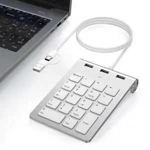 Wired Numeric Keypad with USB-C & USB-A 18 Keys Number Pad, Built-in 3-Port USB 2.0 Hub, 15° Ergonomic Numpad for Laptop, Desktop, Surface, iPad Plug & Play for Windows, macOS, Chrome OS Wired Numeric Keypad with USB-C & USB-A 18 Keys Number Pad, Built-in 3-Port USB 2.0 Hub, 15° Ergonomic Numpad for Laptop, Desktop, Surface, iPad Plug & Play for Windows, macOS, Chrome OS