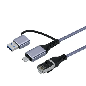 2 in 1 USB C to Ethernet Cable 6.6ft, RJ45 Gigabit LAN for Laptop | USB to Ethernet Cable with Nylon Braid and Aluminum Housing, No Drivers Needed, Data Only, for MacBook and for iPad 2 in 1 USB C to Ethernet Cable 6.6ft, RJ45 Gigabit LAN for Laptop | USB to Ethernet Cable with Nylon Braid and Aluminum Housing, No Drivers Needed, Data Only, for MacBook and for iPad