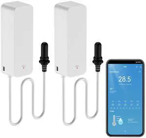 Smart Thermometer Hygrometer: WiFi Temperature Sensor with External Probe, Weather Function Thermometer Humidity Meter for Freezer, Aquarium, App Alert, Compatible with Alexa (Dual Detection 2PCS) Smart Thermometer Hygrometer: WiFi Temperature Sensor with External Probe, Weather Function Thermometer Humidity Meter for Freezer, Aquarium, App Alert, Compatible with Alexa (Dual Detection 2PCS)