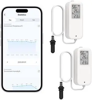 Freezer WiFi Temperature & Humidity Sensor, 2 Pack Smart Thermometer with App Alerts, Freezer Alarm, Remote Monitoring for Fridge, Greenhouse, Wine Cellar, No Hub Required Freezer WiFi Temperature & Humidity Sensor, 2 Pack Smart Thermometer with App Alerts, Freezer Alarm, Remote Monitoring for Fridge, Greenhouse, Wine Cellar, No Hub Required